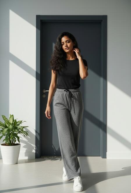 Pantalone palazzo lana misto cashmer con laccetto 