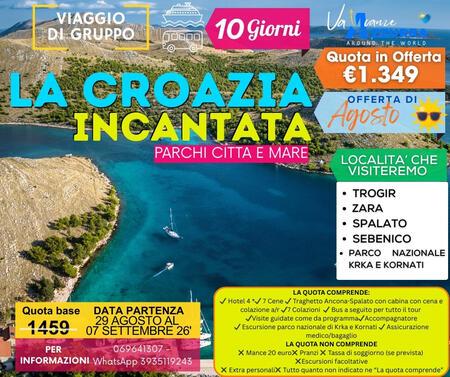 29 AGOSTO 2026 TOUR 11 GIORNI CROAZIA