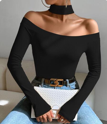 Maglia in lycra con collo a fascia vari colori taglia unica