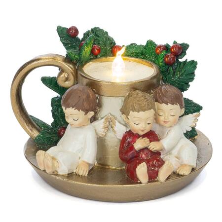 GOODWILL - Candela di natale con luce led angeli e agrifogli 14 cm