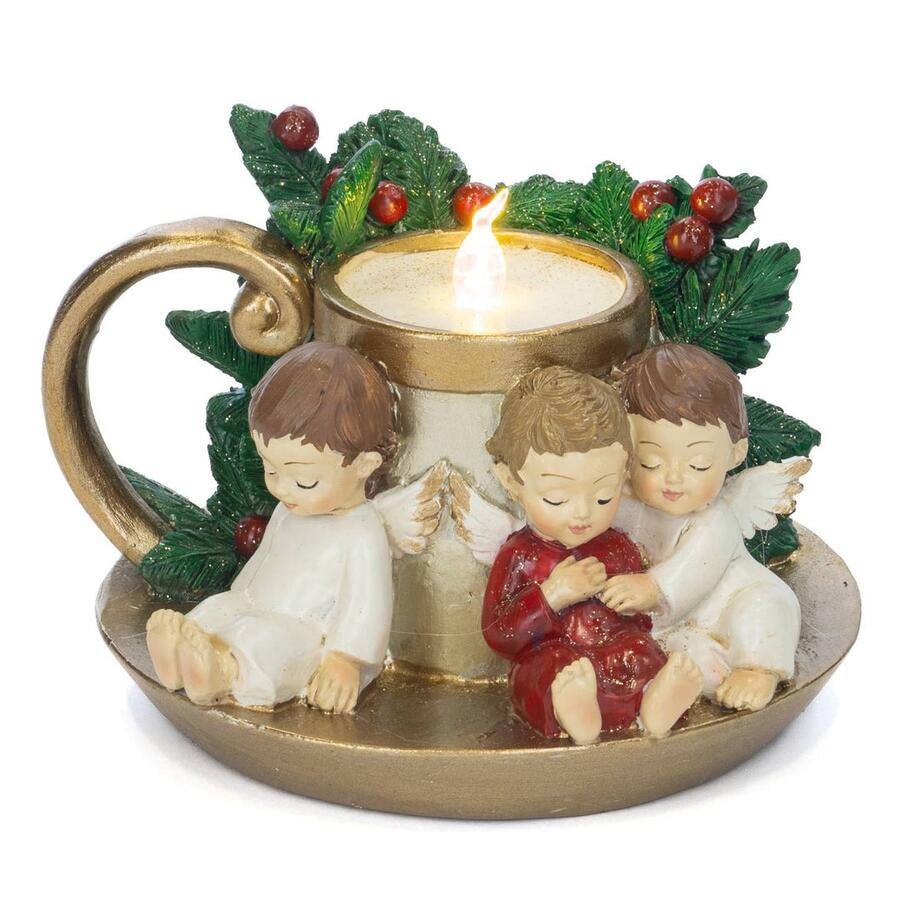 GOODWILL - Candela di natale con luce led angeli e agrifogli 14 cm