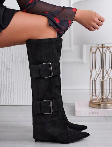 Stivale camoscio con 2 fibbie tacco modell camperos