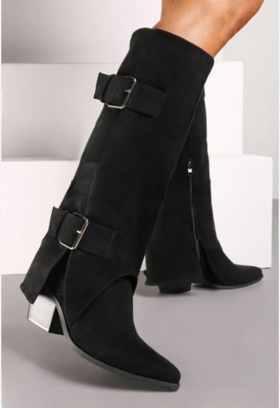 Stivale camoscio con 2 fibbie tacco modell camperos