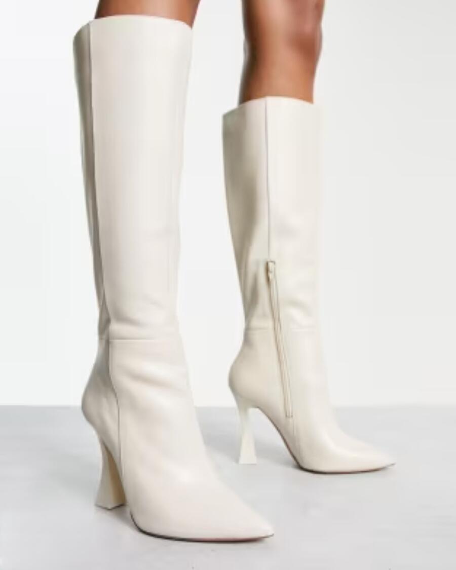 Stivale alto ecopelle tacco da 80 quadrato a piramide