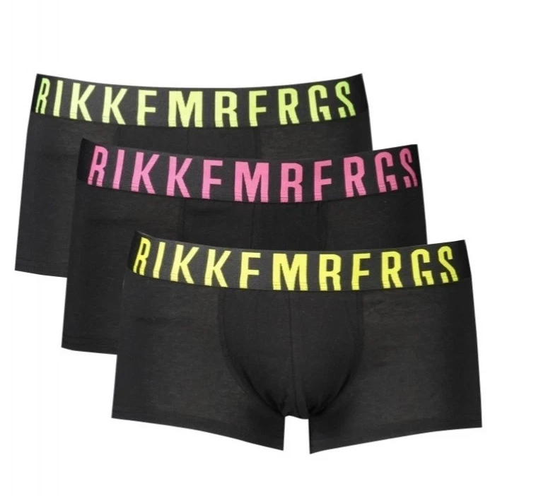 BOXER MUTANDE UOMO COTONE ELASTICIZZATO NERO SCRITTA BIKKEMBERGS FLUO
