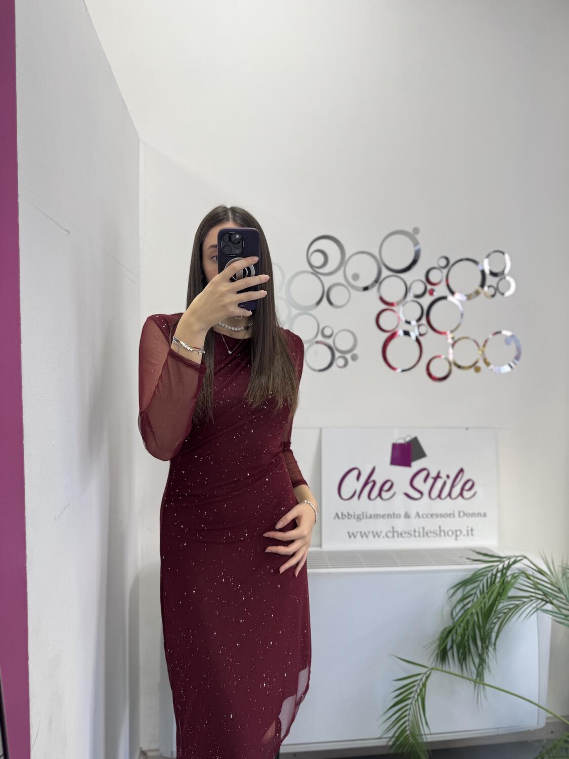 NOVITÀ Abito lungo brillantinato asimmetrico