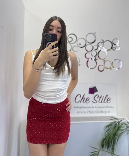 SALDO Mini gonna rossa brillantinata 