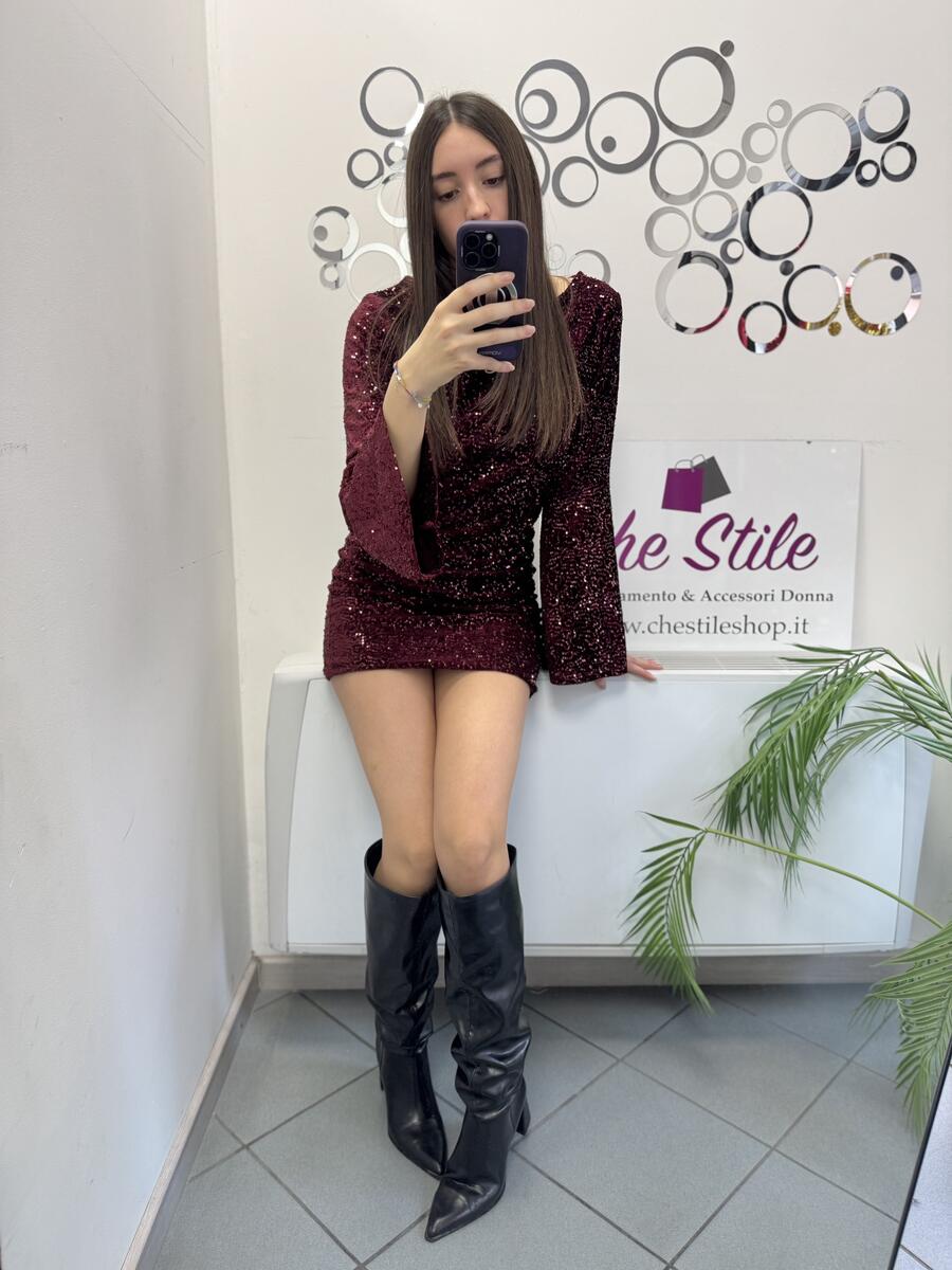 NOVITÀ Abito paillettes manica a 3/4 a campana