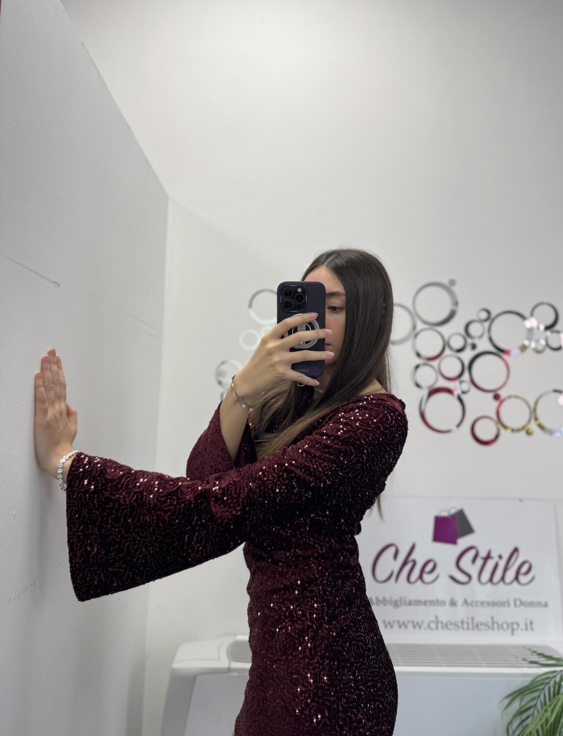 NOVITÀ Abito paillettes manica a 3/4 a campana