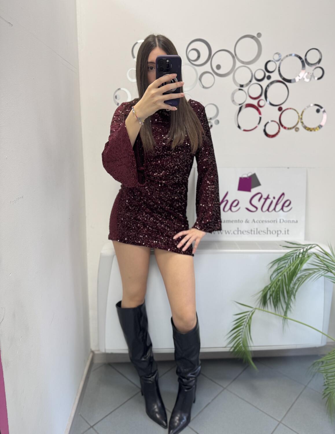 NOVITÀ Abito paillettes manica a 3/4 a campana