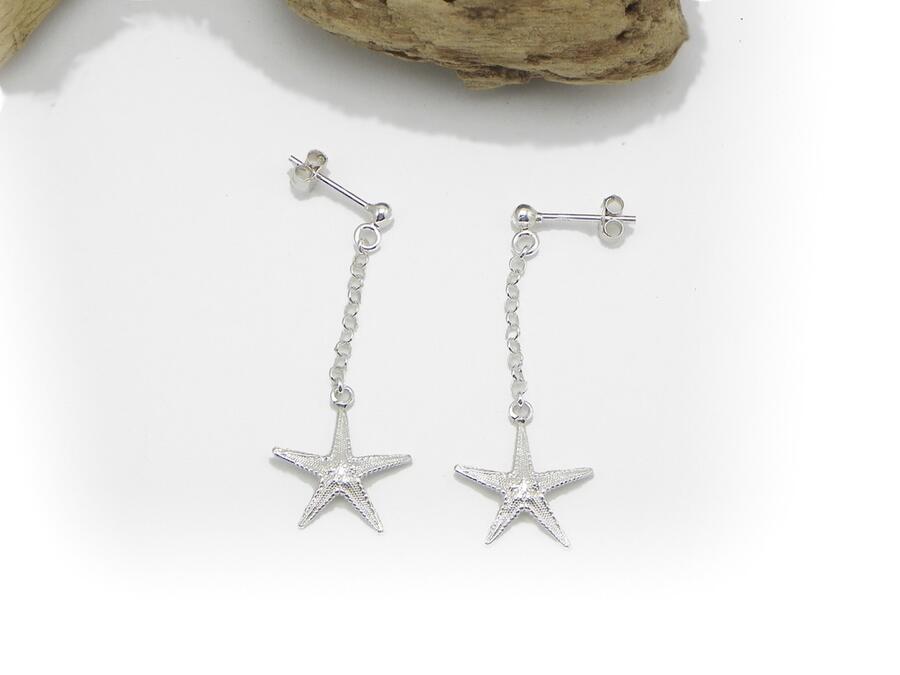 Earrings Starfish pendant chain version