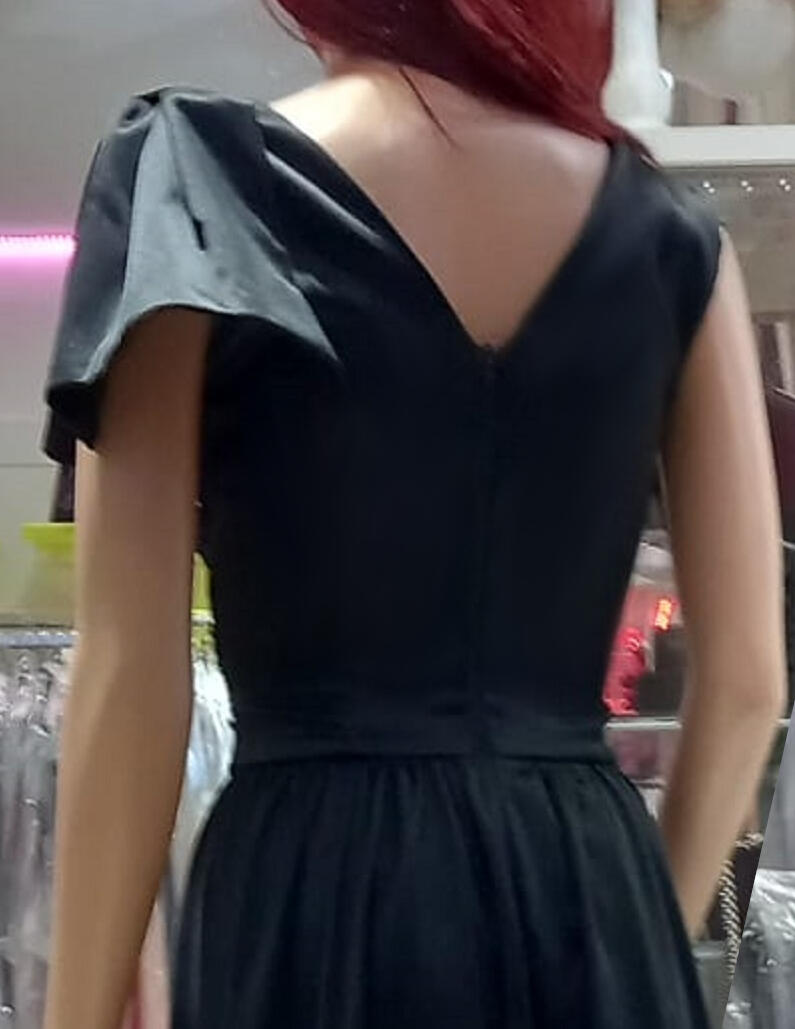 0973 Light satin dress with side slit and nude look bodice