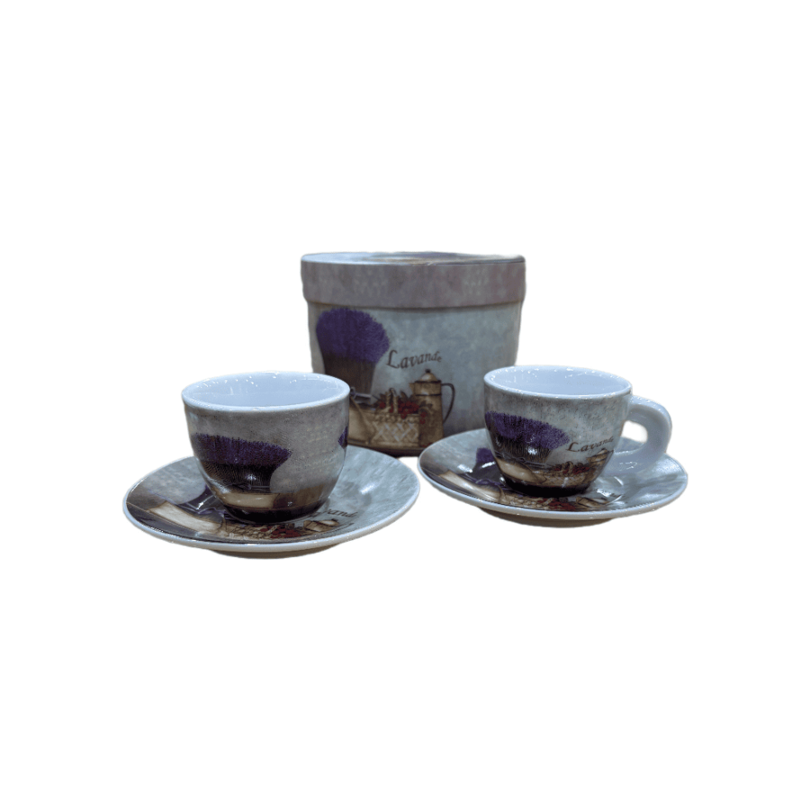 Enesco - Set 2 tazze caffè con piattino decoro lavanda