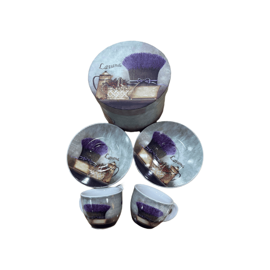 Enesco - Set 2 tazze caffè con piattino decoro lavanda