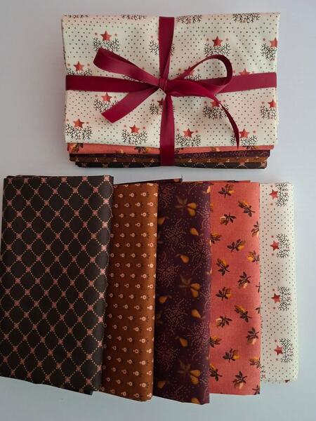 PACK 1 - tessuti americano coordinati 5 fat quarter (5 pz da 50x55 cm) 
