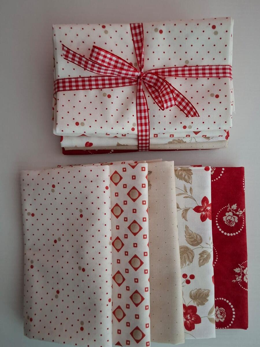 PACK 12 - tessuti americano coordinati 5 fat quarter (5 pz da 50x55 cm) 