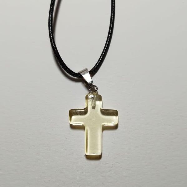 Croce  in vetro giallo con cordino