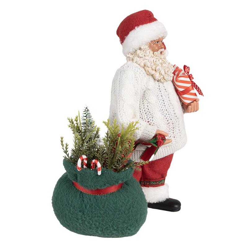 Clayre & Eef Statuetta decorativa di Natale Babbo Natale 27 cm Bianco Rosso Tessuto