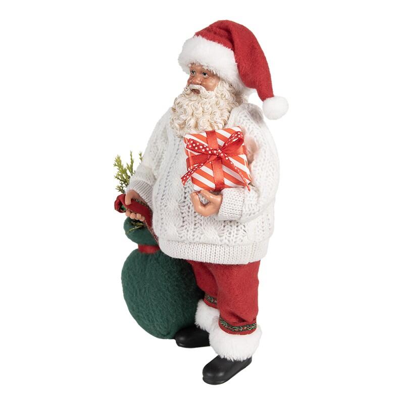 Clayre & Eef Statuetta decorativa di Natale Babbo Natale 27 cm Bianco Rosso Tessuto