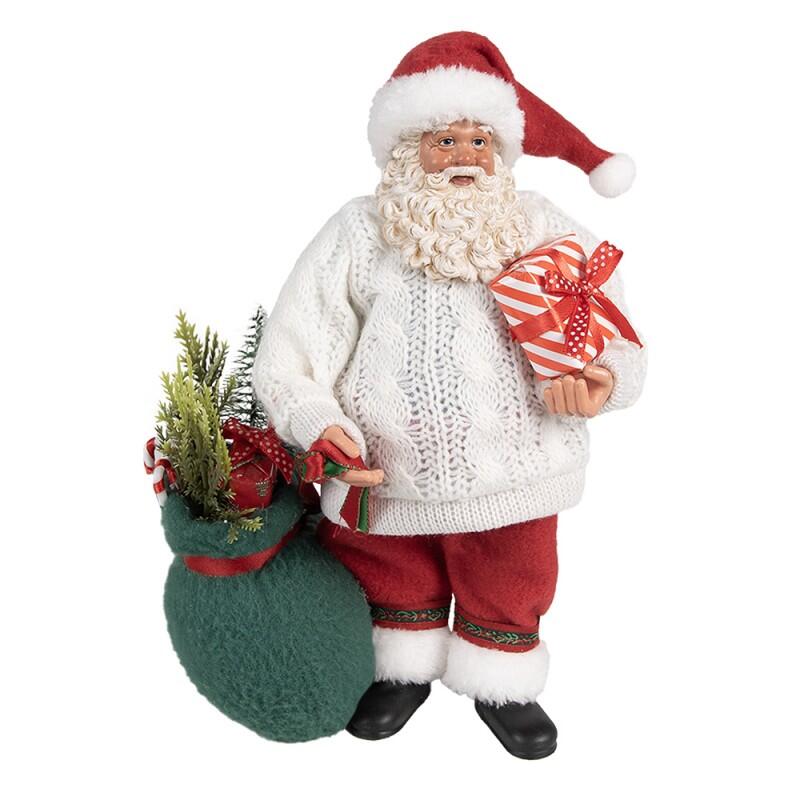 Clayre & Eef Statuetta decorativa di Natale Babbo Natale 27 cm Bianco Rosso Tessuto