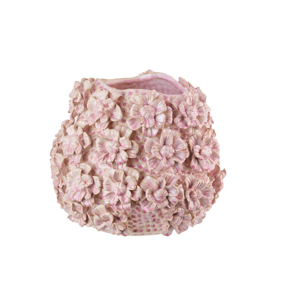 Vaso basso decorativo in gres con fiori 3D – L'Oca Nera, Collezione Fashion 2026