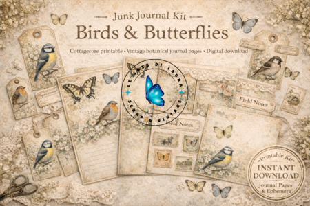 Birds & Butterflies Junk Journal Kit - digital file