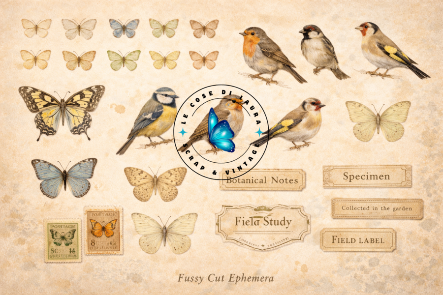 Birds & Butterflies Junk Journal Kit - digital file