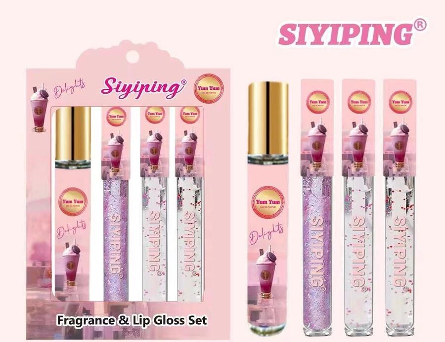SIYIPING KIT DA 3 LIPGLOSS+1 PROFUMO (Dupe Delights Yum Yum)
 [Quantità minima è di 6 pezzi]