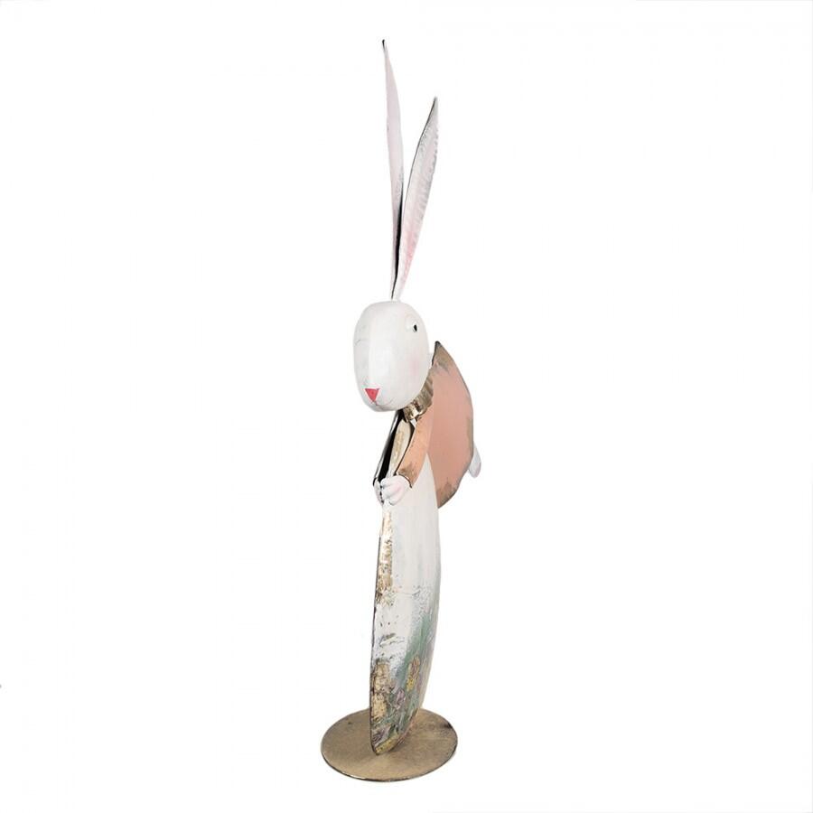 Clayre & Eef – Statuetta Decorativa Coniglietta rosa 56 cm in Metallo con Dettagli Beige