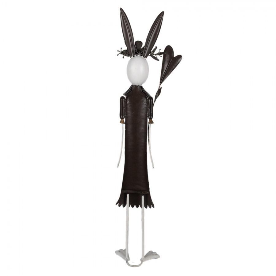 Clayre & Eef – Statuetta Decorativa Coniglio 88 cm in Metallo Bianco con Dettagli Rosa