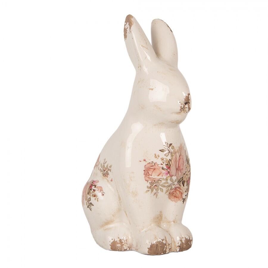 Clayre & Eef – Statuetta Decorativa Coniglio 21 cm in Ceramica Beige con Motivo Floreale