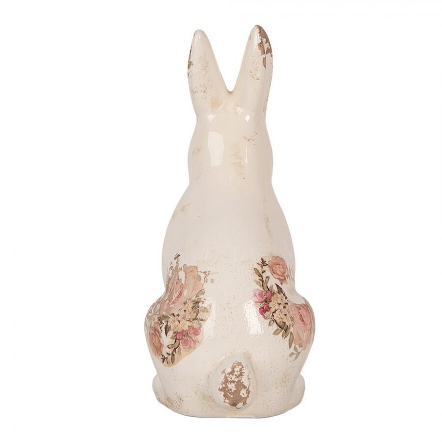 Clayre & Eef – Statuetta Decorativa Coniglio 21 cm in Ceramica Beige con Motivo Floreale