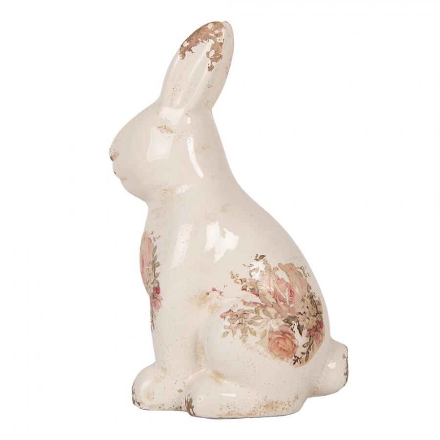Clayre & Eef – Statuetta Decorativa Coniglio 28 cm in Ceramica Beige con Motivo Floreale