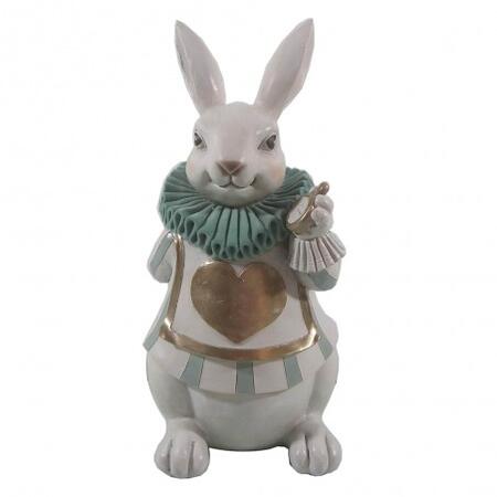Clayre & Eef – Statuetta Decorativa Coniglio 33 cm in Polyresin Bianco con Dettagli Verde Pastello