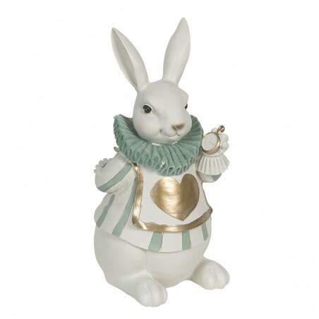Clayre & Eef – Statuetta Decorativa Coniglio 33 cm in Polyresin Bianco con Dettagli Verde Pastello