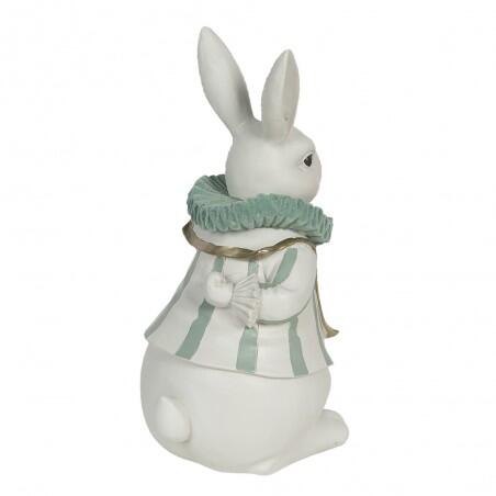 Clayre & Eef – Statuetta Decorativa Coniglio 33 cm in Polyresin Bianco con Dettagli Verde Pastello