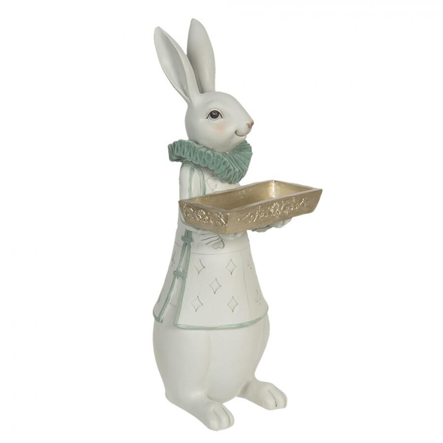 Clayre & Eef - Statuetta Coniglio Fiabesco con Cuore Dorato 37 cm in Polyresin – Bianco e Verde Pastello
