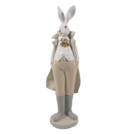 Clayre & Eef - Statuetta Coniglio Elegante con Cappotto 37 cm in Polyresin – Bianco e Beige