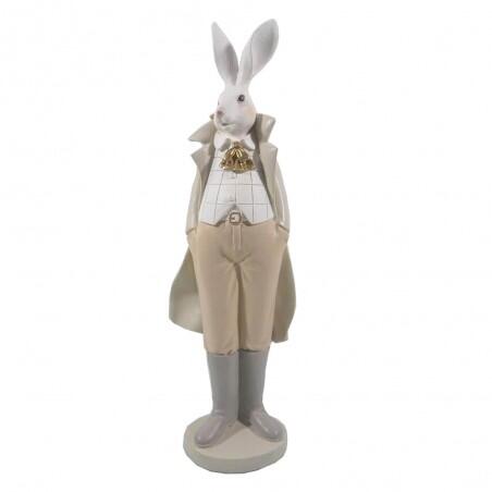 Clayre & Eef - Statuetta Coniglio Elegante con Cappotto 37 cm in Polyresin – Bianco e Beige