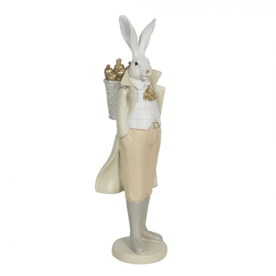 Clayre & Eef - Statuetta Coniglio Elegante con Cappotto 37 cm in Polyresin – Bianco e Beige