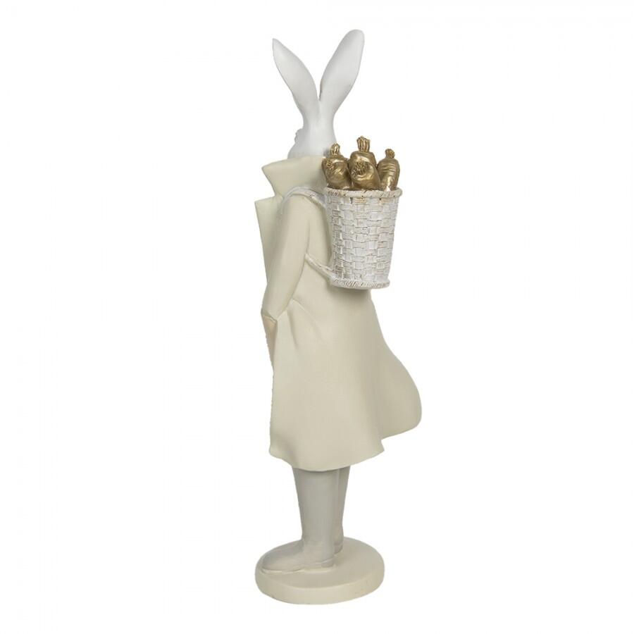 Clayre & Eef - Statuetta Coniglio Elegante con Cappotto 37 cm in Polyresin – Bianco e Beige