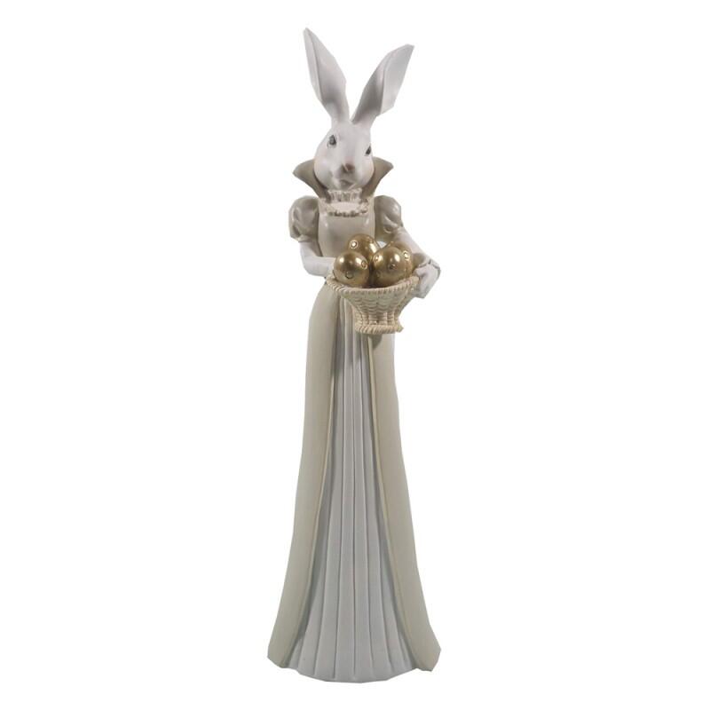 Clayre & Eef – Statuetta Coniglietta Elegante con Cestino di Uova Dorate 37 cm in Polyresin