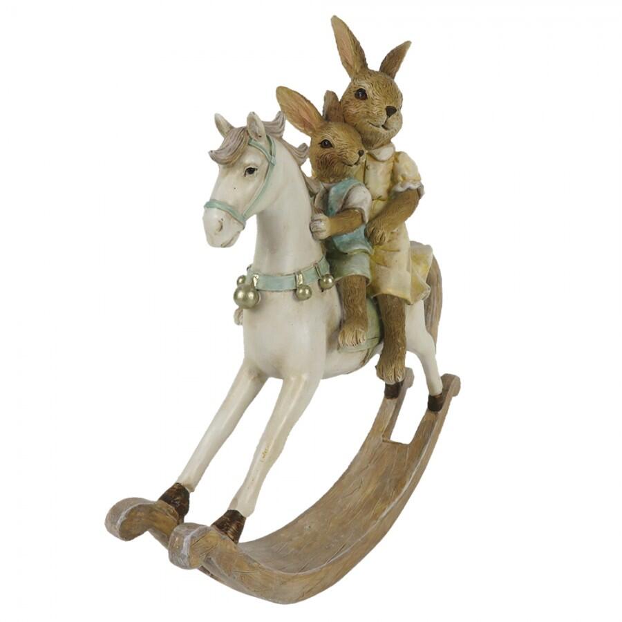Clayre & Eef – Statuetta Conigli su Cavalluccio a Dondolo 20 cm in Polyresin