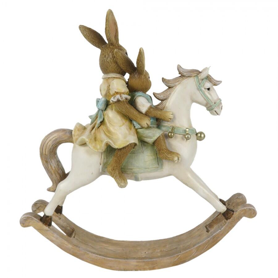 Clayre & Eef – Statuetta Conigli su Cavalluccio a Dondolo 20 cm in Polyresin