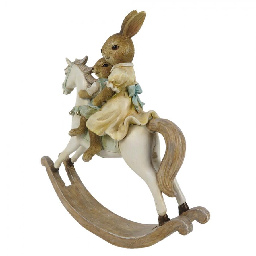 Clayre & Eef – Statuetta Conigli su Cavalluccio a Dondolo 20 cm in Polyresin