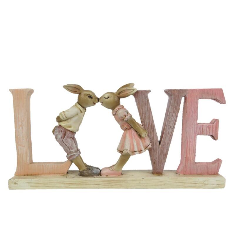 Clayre & Eef – Statuetta LOVE con Conigli Innamorati 19 cm in Polyresin