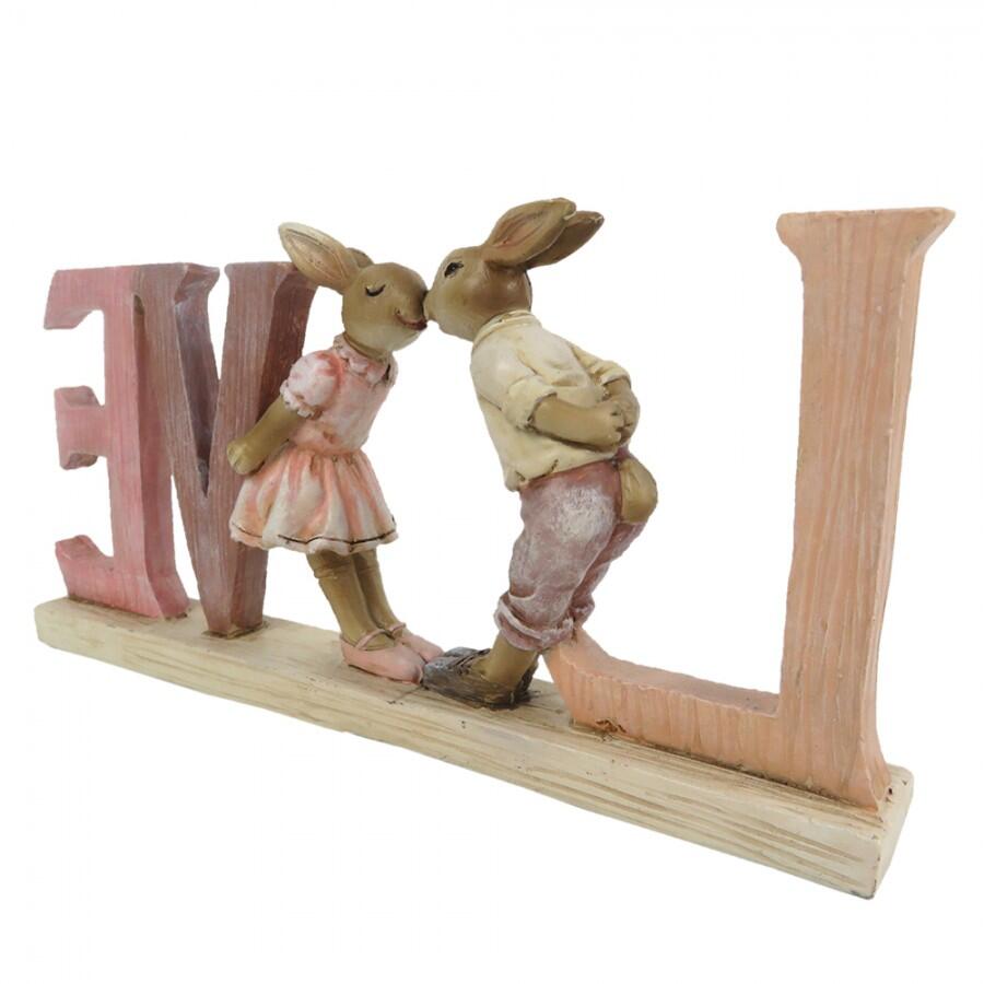 Clayre & Eef – Statuetta LOVE con Conigli Innamorati 19 cm in Polyresin