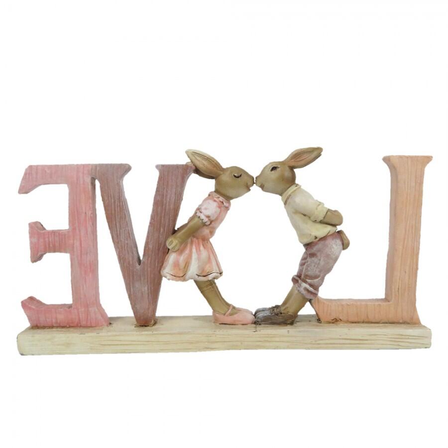 Clayre & Eef – Statuetta LOVE con Conigli Innamorati 19 cm in Polyresin