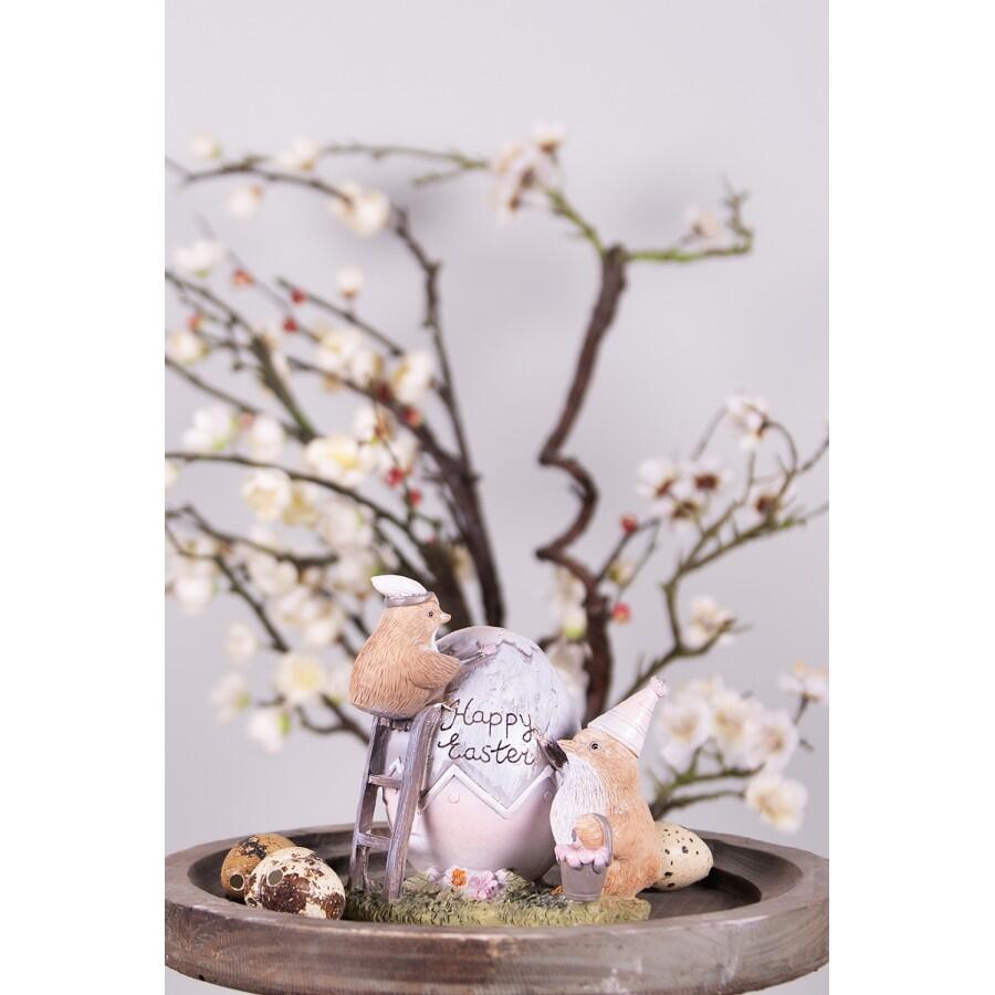 Clayre & Eef - Statuetta Pasquale con Pulcini che Decorano Uovo “Happy Easter” in Polyresin