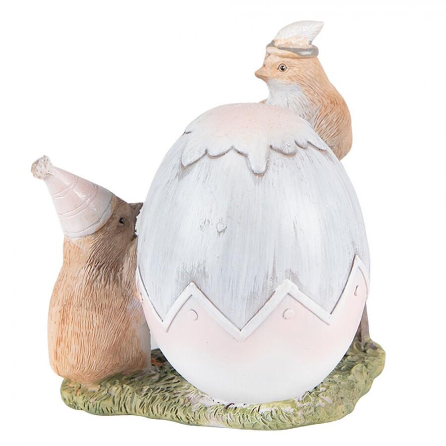 Clayre & Eef - Statuetta Pasquale con Pulcini che Decorano Uovo “Happy Easter” in Polyresin